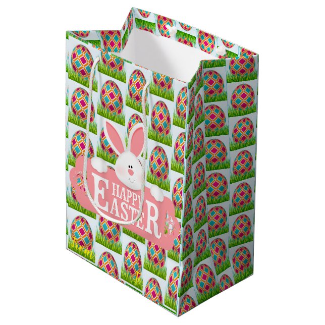 Sacola Para Presentes Média Felz pascoa Holiday Bunny Floral (Frente inclinada)