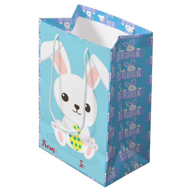 Sacola Para Presentes Média Felz pascoa Holiday Bunny Floral (Frente inclinada)
