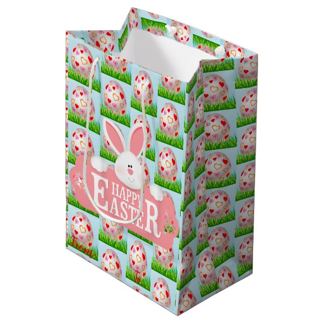 Sacola Para Presentes Média Felz pascoa Holiday Bunny Floral (Frente inclinada)