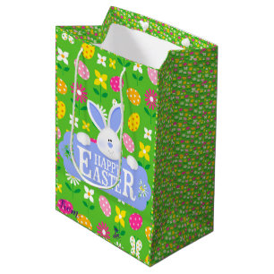 Sacola Para Presentes Média felz pascoa Holiday Bunny Floral