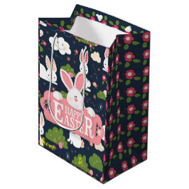 Sacola Para Presentes Média Felz pascoa Holiday Bunny Floral