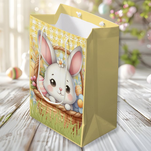 Sacola Para Presentes Média Felz pascoa vibrante em fundo amarelo (Vibrant Happy Easter in a Yellow background Medium Gift Bag)