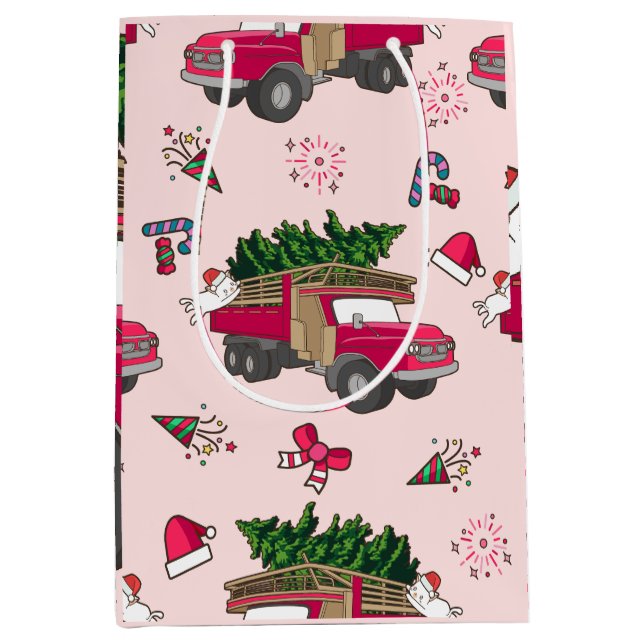 Sacola Para Presentes Média Feriado da família de Natal suave e brilhante (Frente)