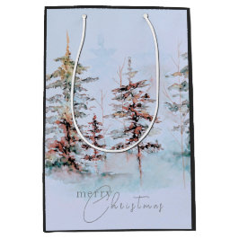 Sacola Para Presentes Média Feriado da Floresta de Pinheiro de Natal Elegante 