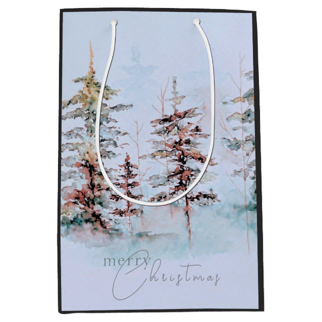 Sacola Para Presentes Média Feriado da Floresta de Pinheiro de Natal Elegante  (Frente)