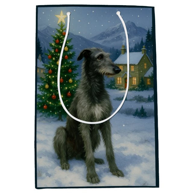 Sacola Para Presentes Média Feriado de Deerhound Escocês (Frente)