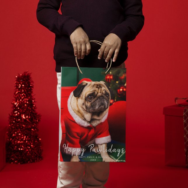 Sacola Para Presentes Média Feriado de Festa do Pet de Natal Engraçado (Criador carregado)