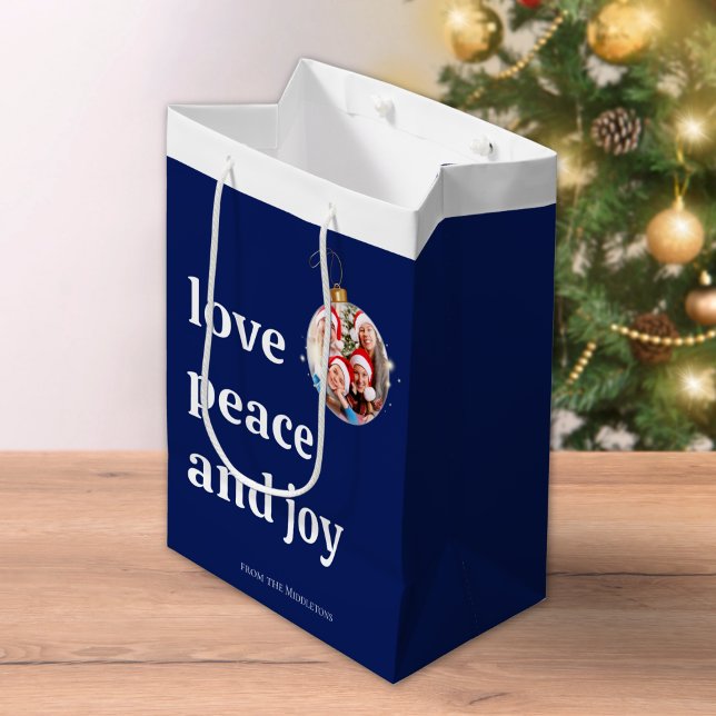 Sacola Para Presentes Média Feriado de Joy Paz para a Família de Natal (Criador carregado)