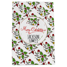 Sacola Para Presentes Média Feriado de Natal de morango verde moderno