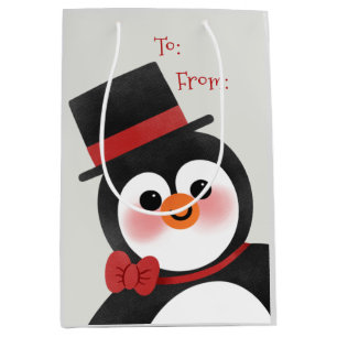 Sacola Para Presentes Média Feriado de Natal Feliz Pinguim Pinguim