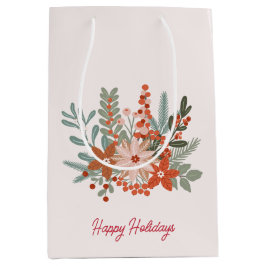 Sacola Para Presentes Média Feriado de Natal Floral escandinavo