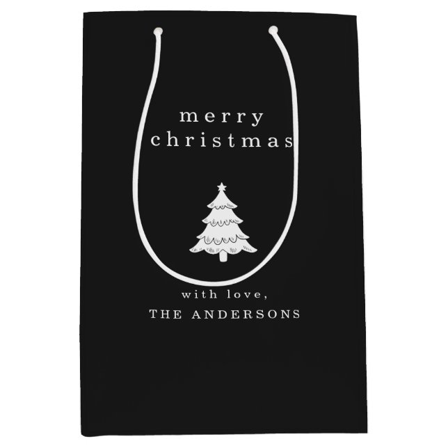 Sacola Para Presentes Média Feriado de Natal Negro Simples Moderno (Frente)