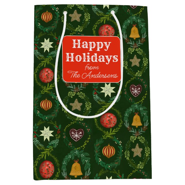 Sacola Para Presentes Média Feriado de Natal, Terra Nórdica Elegante (Frente)