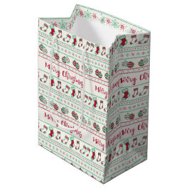 Sacola Para Presentes Média Feriado de Padrão de Suéter de Natal Feio
