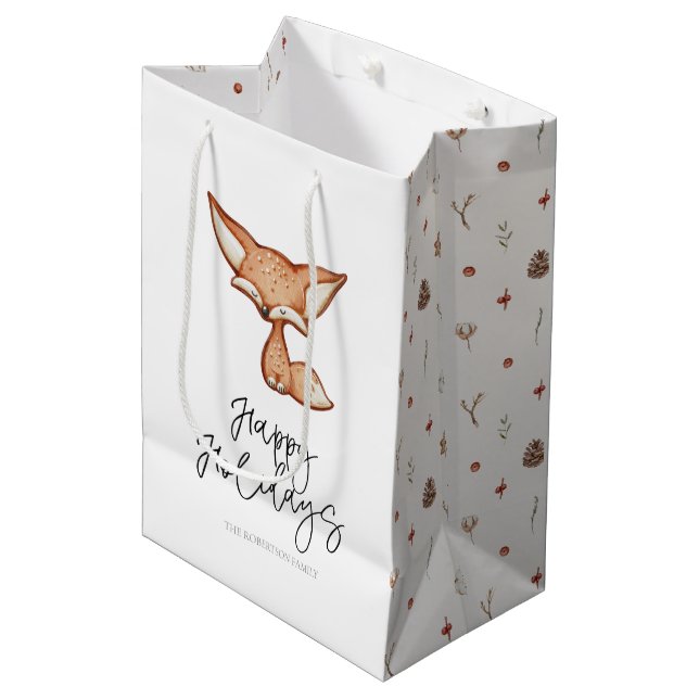 Sacola Para Presentes Média Feriado de Raposa de Gingerpão bonito (Frente inclinada)