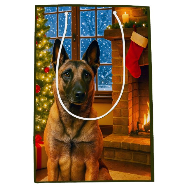Sacola Para Presentes Média Feriado do Malinois Belga  (Frente)