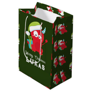 Sacola Para Presentes Média Feriado Engraçado do Monstro Vermelho de Natal
