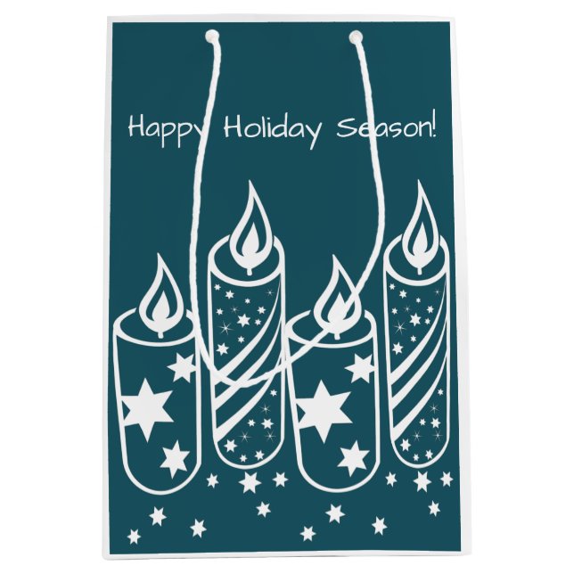 Sacola Para Presentes Média Feriado Feliz das Velas Azuis Profissionais (Frente)