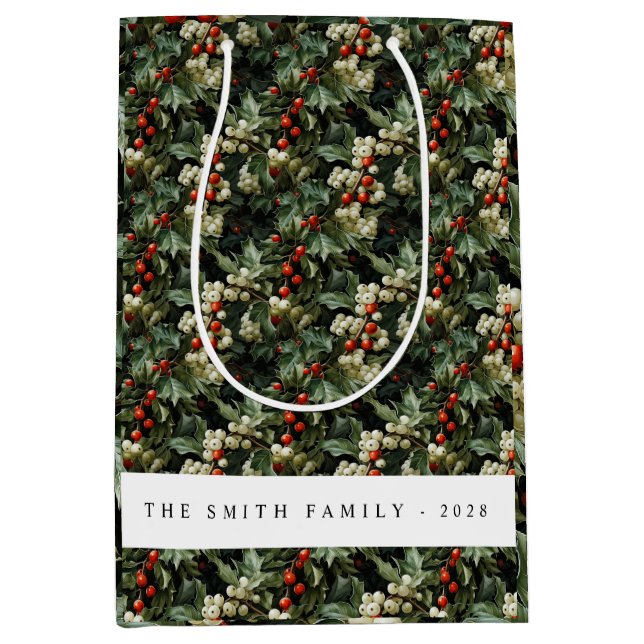 Sacola Para Presentes Média Feriado Verde Tradicional (Frente)