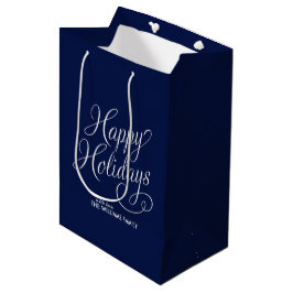 Sacola Para Presentes Média Feriados felizes com script azul