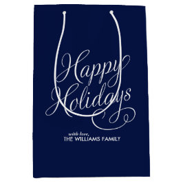 Sacola Para Presentes Média Feriados felizes com script azul