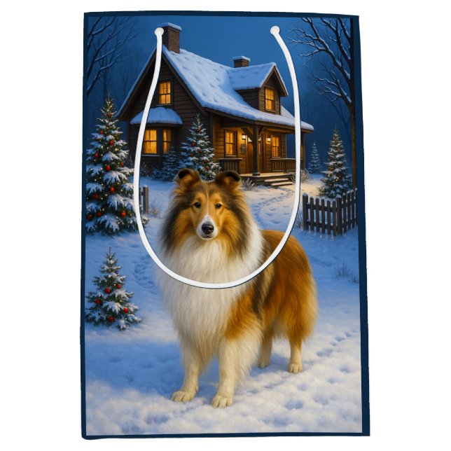 Sacola Para Presentes Média Férias com o Rough Collie (Frente)