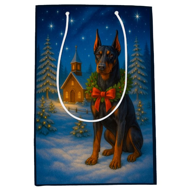 Sacola Para Presentes Média Férias de Doberman  (Frente)