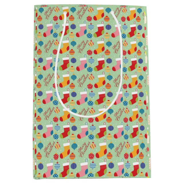 Sacola Para Presentes Média Férias de Natal Festivas Personalizadas (Frente)