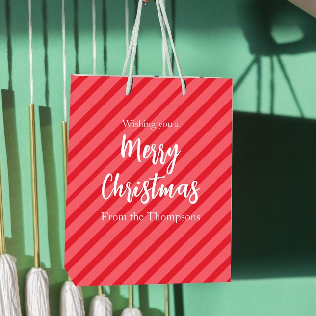 Sacola Para Presentes Média Férias de Natal - Simples Festa Vermelha Minimalis (Merry Christmas whimsical striped holiday custom gift bag)