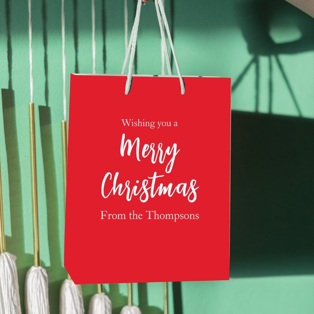 Sacola Para Presentes Média Férias de Natal - Simples Festa Vermelha Minimalis (Simple Merry Christmas holiday custom gift bag)