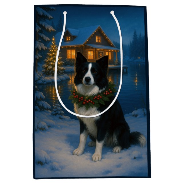 Sacola Para Presentes Média Férias do Border Collie  (Frente)