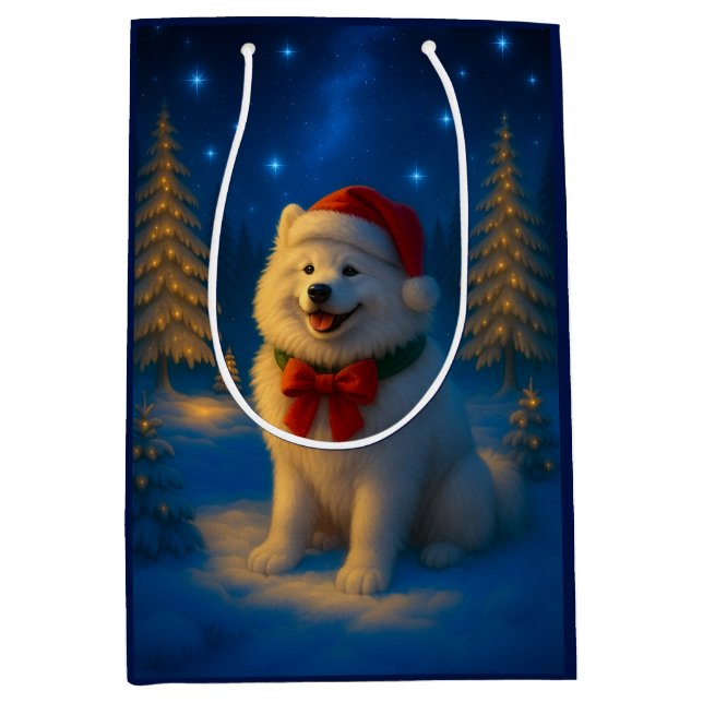 Sacola Para Presentes Média Férias do Samoyed  (Frente)