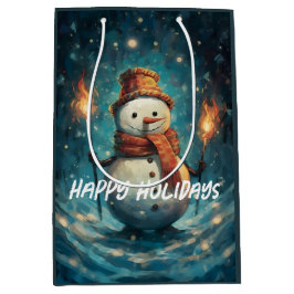 Sacola Para Presentes Média Férias felizes Boneco de Neve Natal Tradicional