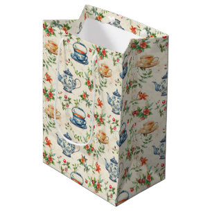 Sacola Para Presentes Média Festa com roupa de chá, amantes de chá