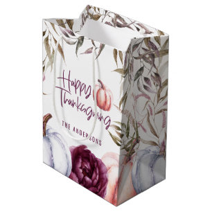 Sacola Para Presentes Média festa de ação de graças floral de abóbora