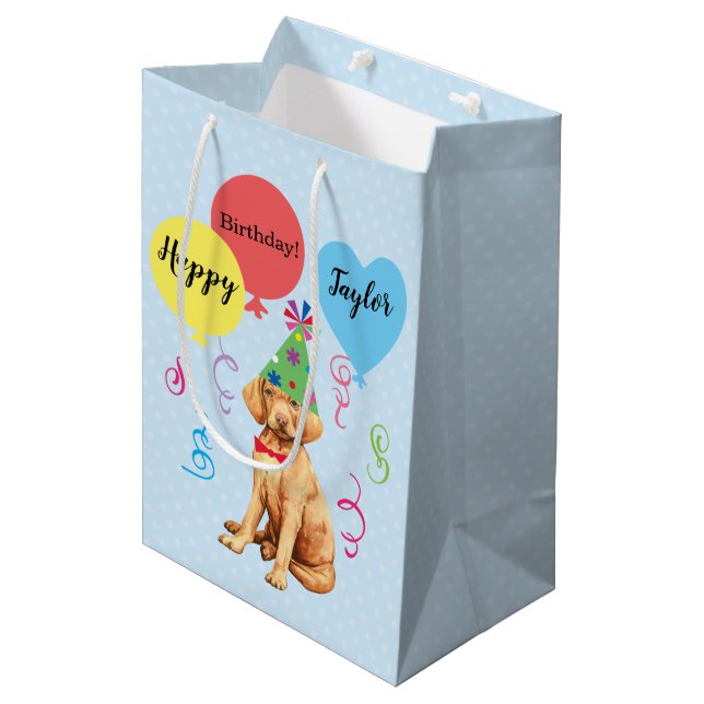 Sacola Para Presentes Média Festa de aniversário Balloons Vizsla Gift Bag (Frente inclinada)