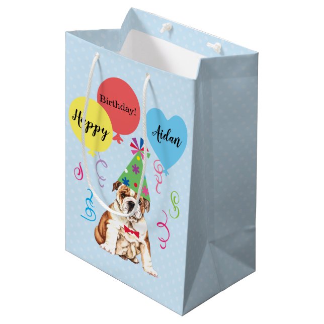 Sacola Para Presentes Média Festa de aniversário Balões Bulldog Média Gift Bag (Frente inclinada)