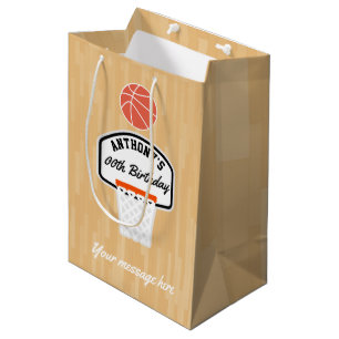 Sacola Para Presentes Média Festa de aniversário de basquete - Obrigado