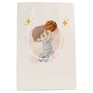 Sacola Para Presentes Média Festa de Aniversário de Basquetebol em Aquarela