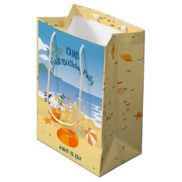 Sacola Para Presentes Média Festa de aniversário de bebê divertida da praia do