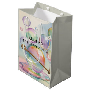 Sacola Para Presentes Média Festa de Aniversário de Bolhas de Arco-Íris Pastel