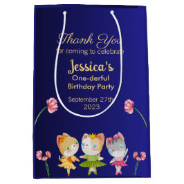 Sacola Para Presentes Média Festa de Aniversário de criança de Gato Azul Doura