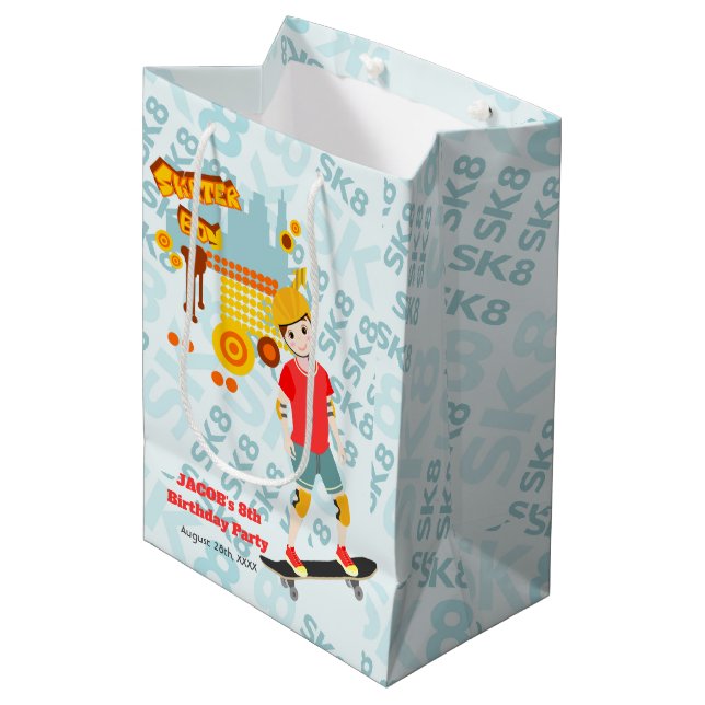 Sacola Para Presentes Média Festa de aniversário de Diversão do Parque do skat (Frente inclinada)