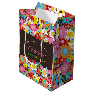 Sacola Para Presentes Média Festa de aniversário de Jardim das Flores de prima
