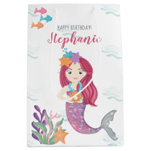 Sacola Para Presentes Média Festa de aniversário de Mermaid Glam