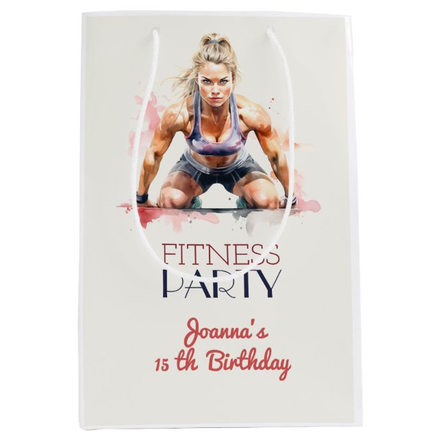 Sacola Para Presentes Média festa de aniversário desportiva com aquarela malha (Frente)