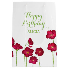 Sacola Para Presentes Média Festa de aniversário Elegante Vermelho Cultivo de 