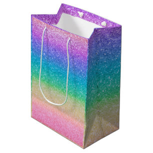 Sacola Para Presentes Média Festa de Aniversário Glamour Brilho Brilhos Arco-í