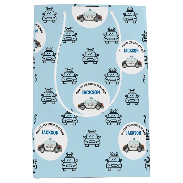 Sacola Para Presentes Média Festa de aniversário policial (Frente)