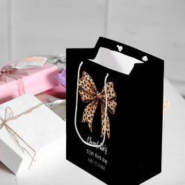 Sacola Para Presentes Média Festa de aniversário preta de impressão arco-leopa
